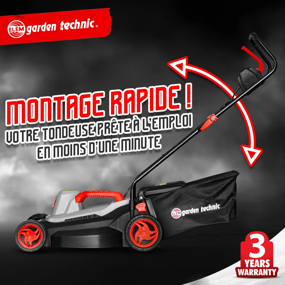 Tondeuse à Gazon électrique 1500w - Largeur De Coupe 37cm - Elem Garden 3 Tondeuse à Gazon électrique 1500w - Largeur De Coupe 37cm - Elem Garden – Image 3