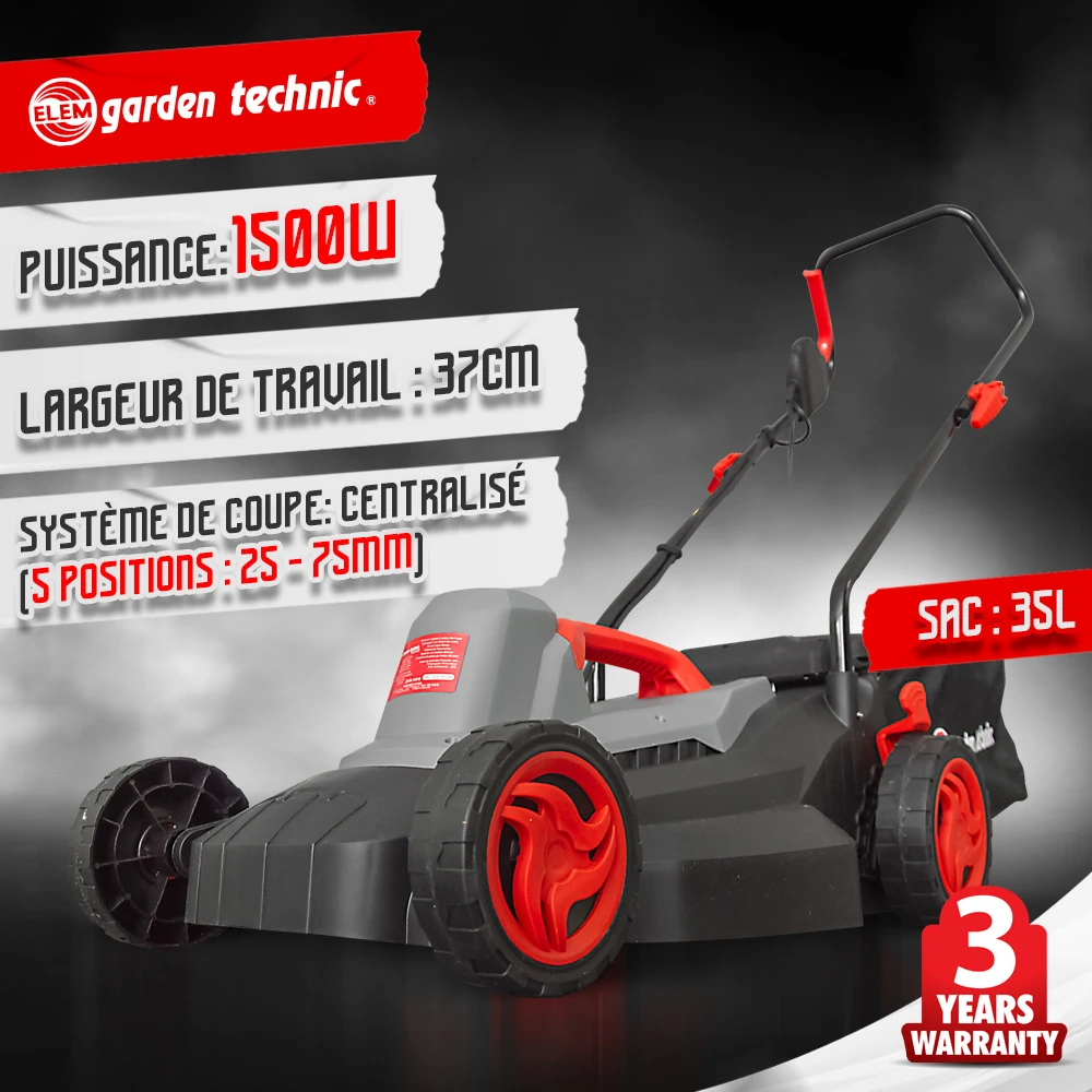 Tondeuse à Gazon électrique 1500w - Largeur De Coupe 37cm - Elem Garden 2 Tondeuse à Gazon électrique 1500w - Largeur De Coupe 37cm - Elem Garden – Image 2