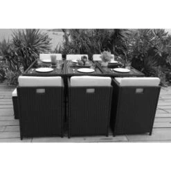 Ensemble Repas 11 Pièces CUBE DINNING Acier Noir -Jardin Outils Magasin AFD 154887