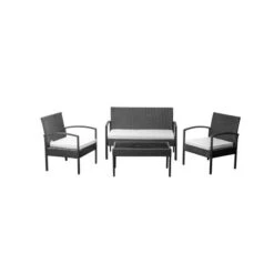 Salon De Jardin Acier Noir LUZ 2 Chaises 1 Banc Et 1 Table - TE11-SOFA -Jardin Outils Magasin AFD 154904
