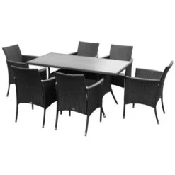 Ensemble Repas 7 Pièces DINING Acier Noir -Jardin Outils Magasin AFD 154923