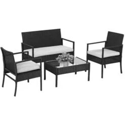 Salon De Jardin Acier Noir LUZ 2 Chaises 1 Banc Et 1 Table - TE11-SOFA -Jardin Outils Magasin AFD 155481