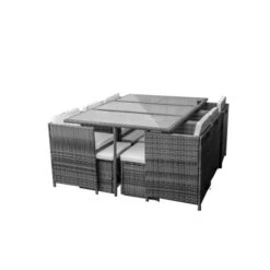 Ensemble Repas 11 Pièces CUBE DINNING Acier Gris -Jardin Outils Magasin AFD 155494